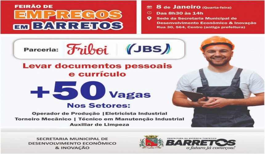 Read more about the article BARRETOS – Prefeitura promove 1° Feirão de Empregos de 2025 com mais de 50 vagas